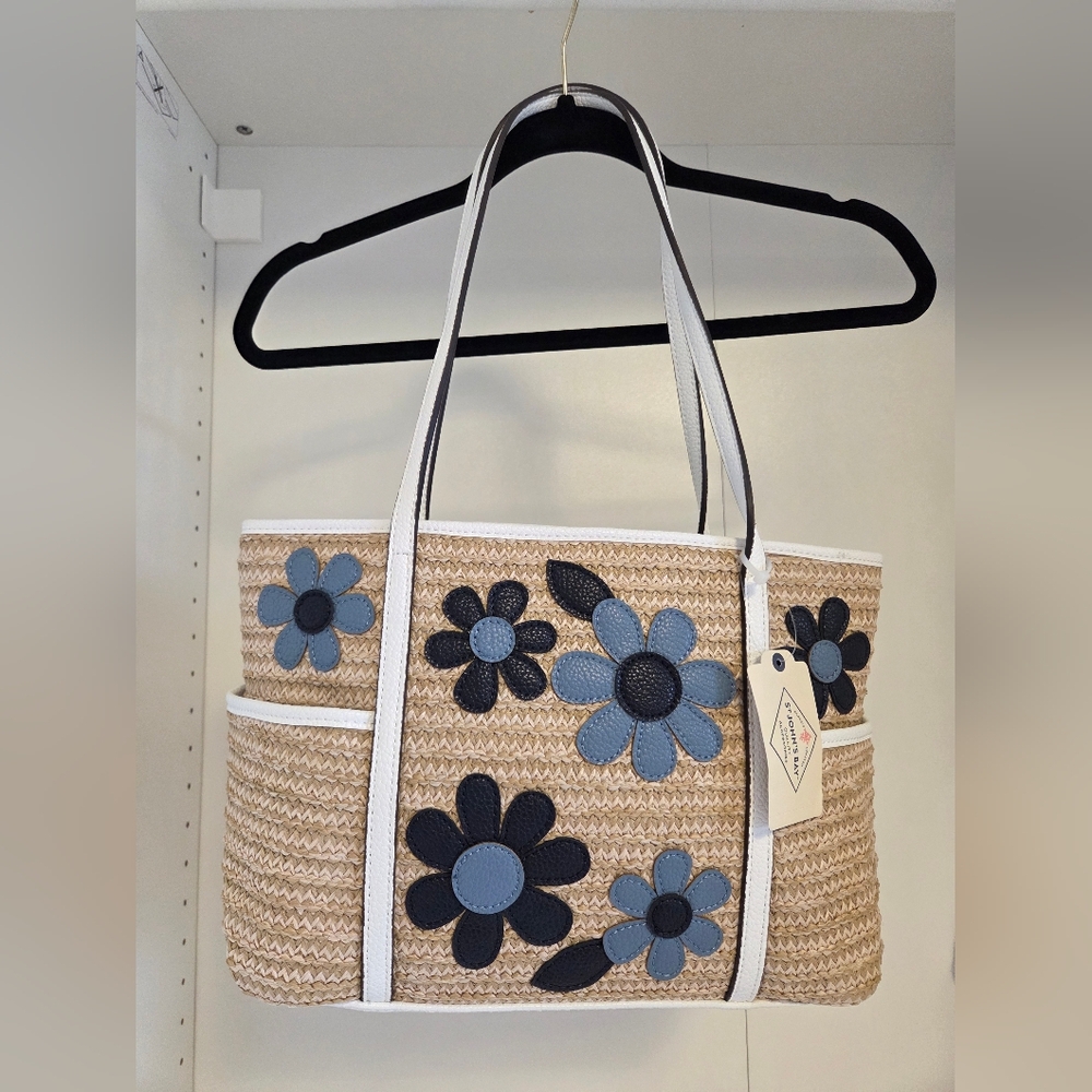 Summer St. John's Bay Tan and Black Tote Bag with Floral Design - Picture 12 of 14